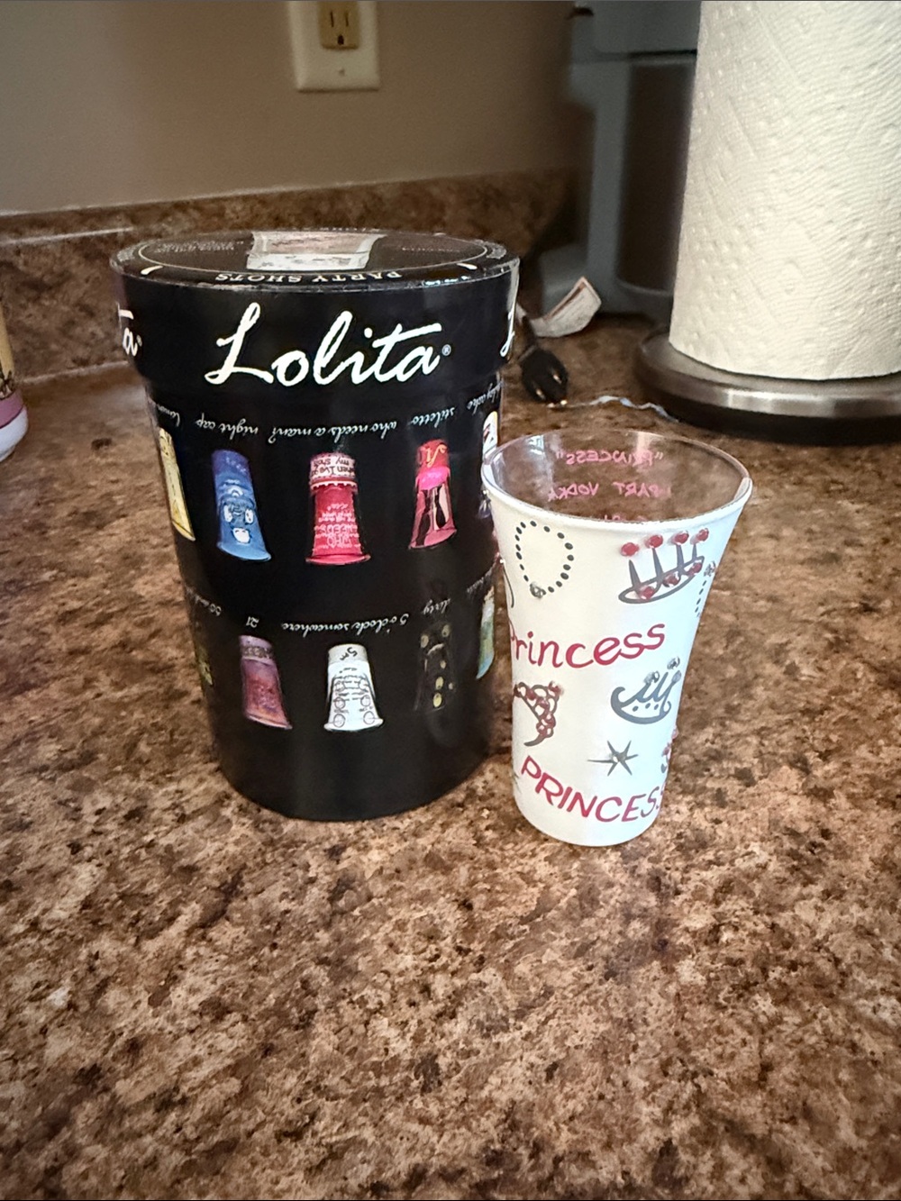 Lolita White Shot Glass with Pink and Red 'Princess' Motif